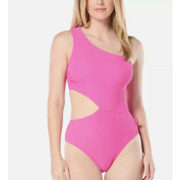 MICHAEL Michael Kors Women's Ribbed One-Shoulder Swimsuit Pink Size 12 15029